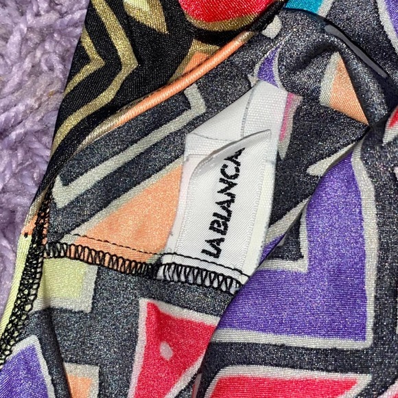 10 VTG La Blanca Funky Geometric Print Neon Gold High Cut One Piece Swimsuit - Picture 4 of 12